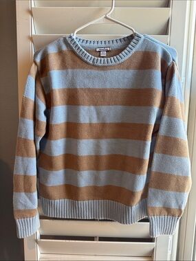 Hartstrings Blue and Tan Striped Crewneck Sweater
